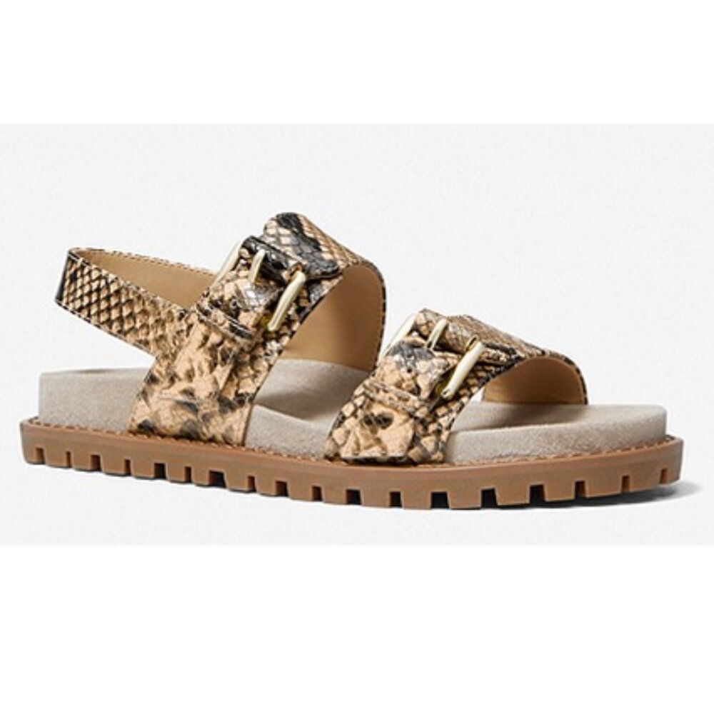 NIB-Michael Kors Judd Snake Embossed Leather Sandal, Camel, size 5.5